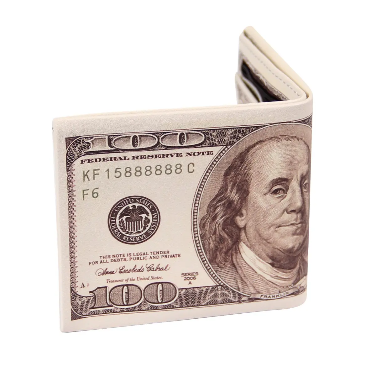 LUI SUI Men's Bi-Fold Wallet with 100 Dollar Print | PU Leather, 4 Card Slots, Zipper Pocket (11.4cm x 9.5cm) - view 4