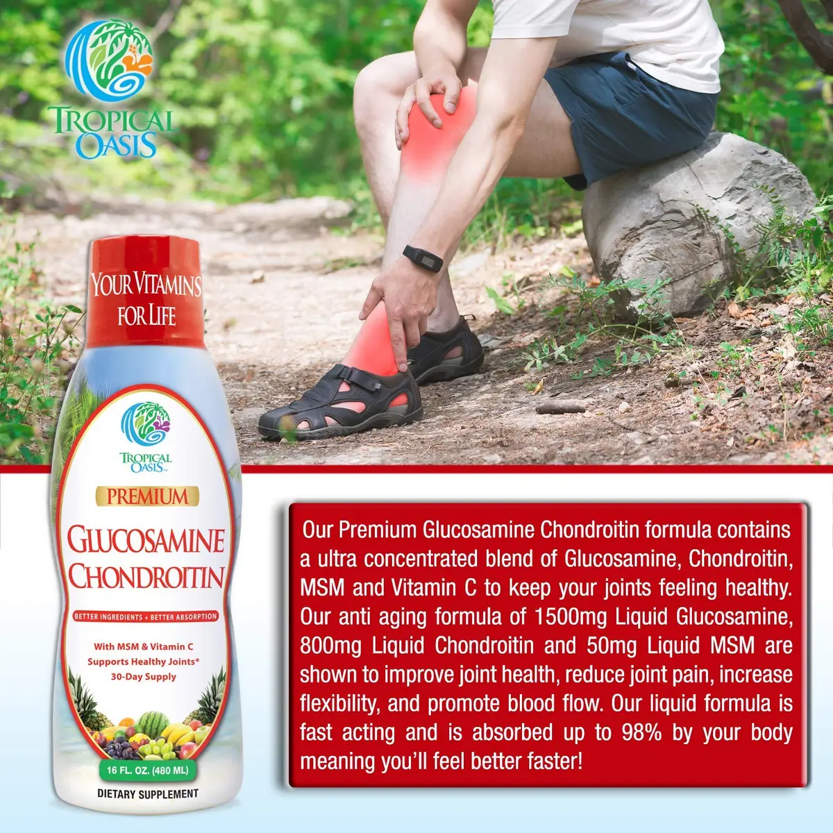 Tropical Oasis Liquid Glucosamine Chondroitin & MSM 16oz | Supports Joint Flexibility & Comfort - view 6