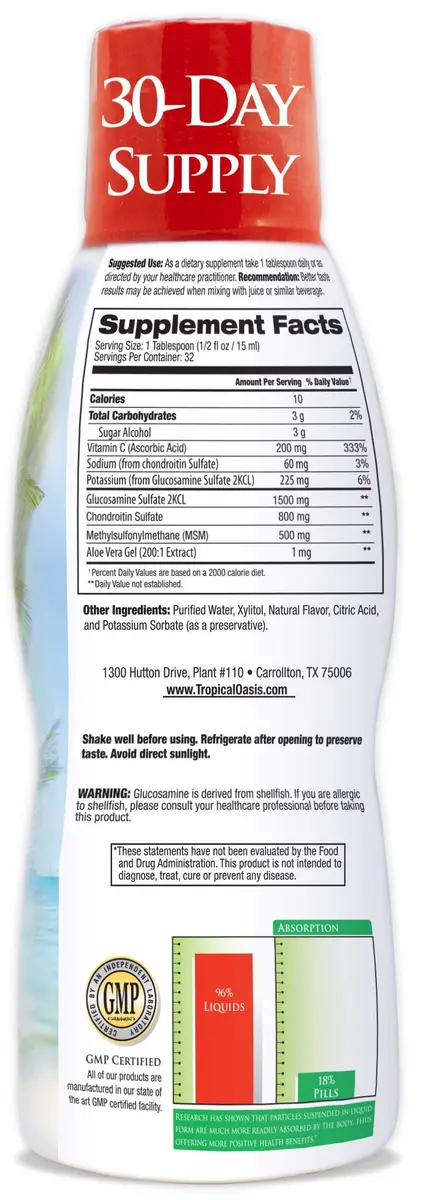 Tropical Oasis Liquid Glucosamine Chondroitin & MSM 16oz | Supports Joint Flexibility & Comfort - view 2
