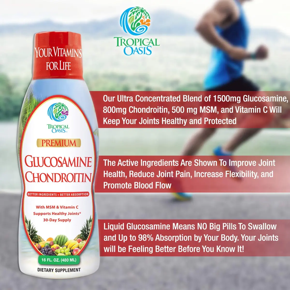 Tropical Oasis Liquid Glucosamine Chondroitin & MSM 16oz | Supports Joint Flexibility & Comfort - view 3