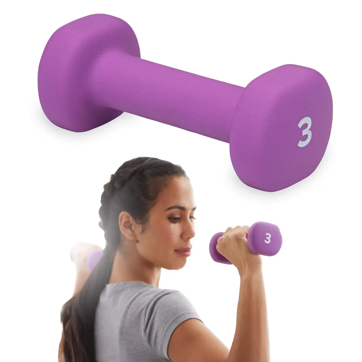 Gaiam Neoprene Dumbbell Hand Weight 3lb | Non-Slip, Hexagon Shape, Sold Singly - main product image