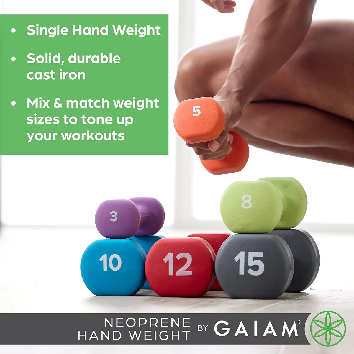 Gaiam Neoprene Dumbbell Hand Weight 3lb | Non-Slip, Hexagon Shape, Sold Singly - view 2