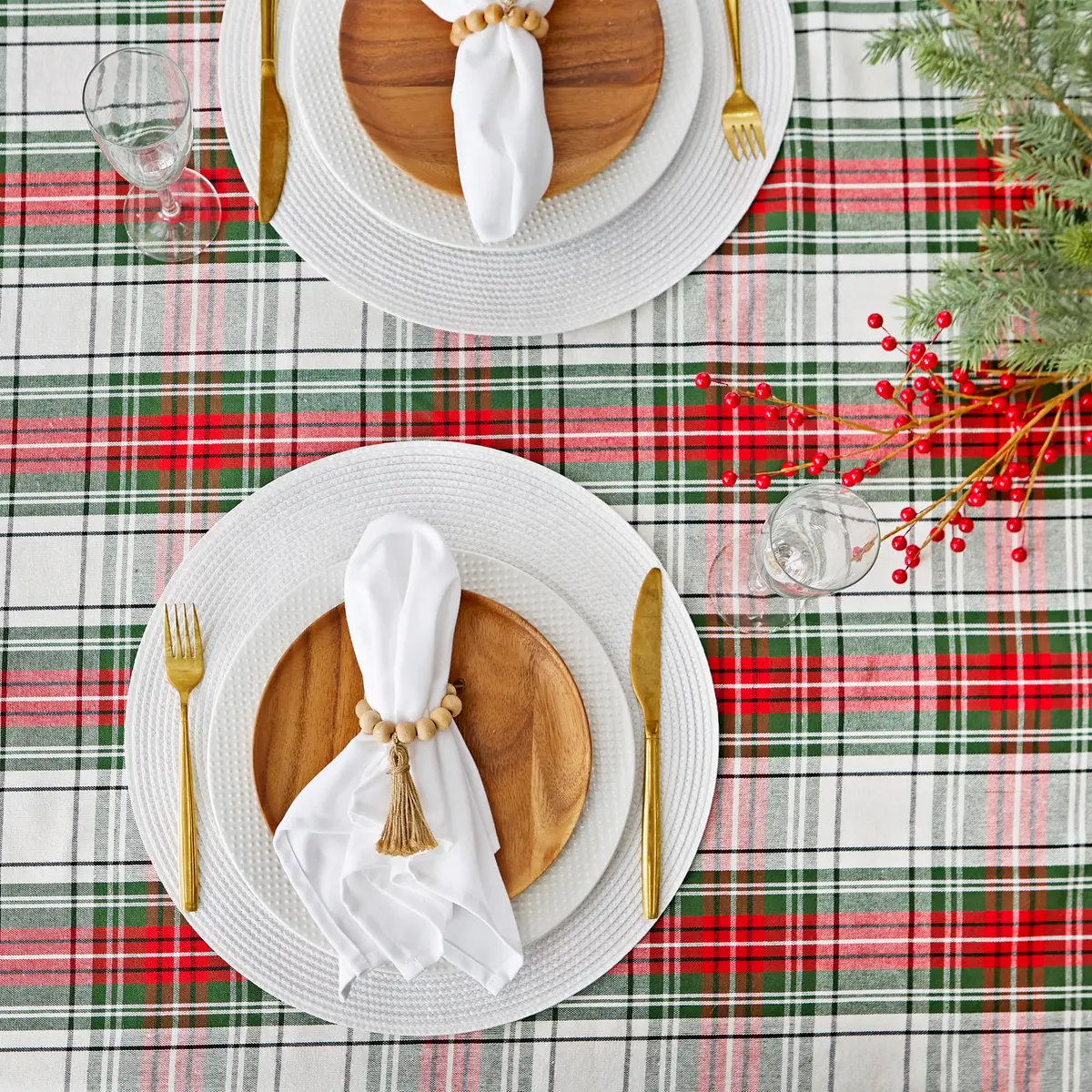 DII Tartan Plaid Collection Holiday Dining Table & Kitchen Decor, Rectangle Christmas Tablecloth, 60x104, Red, Green & White - view 5
