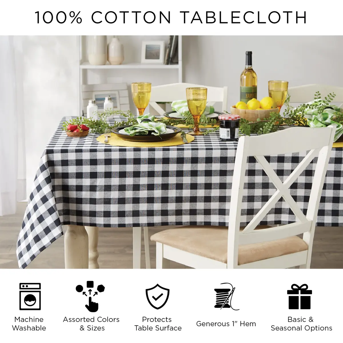 DII Tartan Plaid Collection Holiday Dining Table & Kitchen Decor, Rectangle Christmas Tablecloth, 60x104, Red, Green & White - view 6