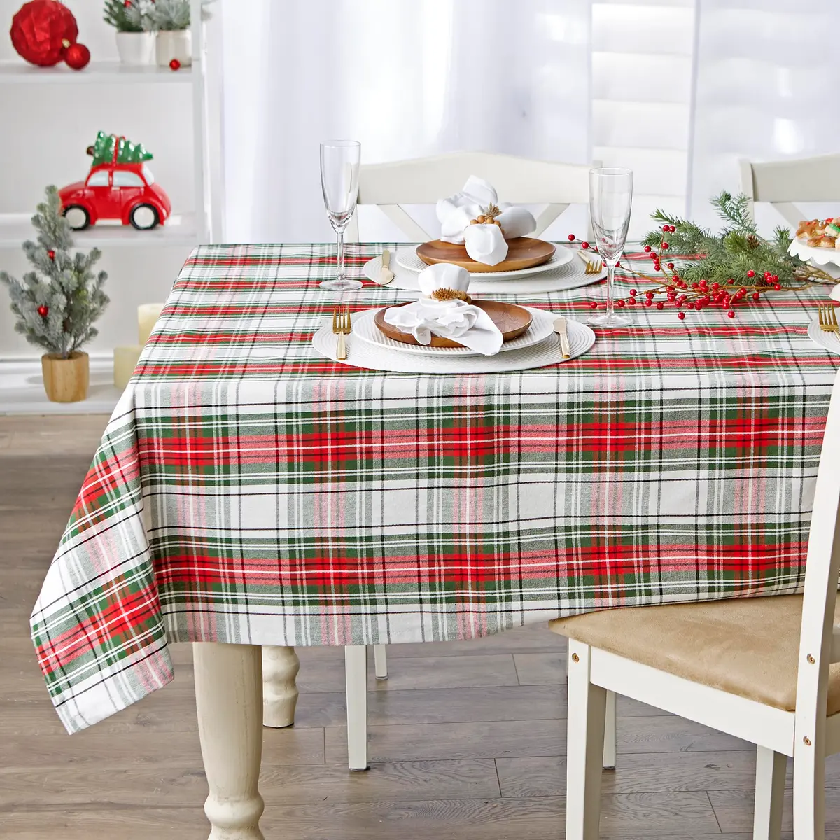 DII Tartan Plaid Collection Holiday Dining Table & Kitchen Decor, Rectangle Christmas Tablecloth, 60x104, Red, Green & White - view 2