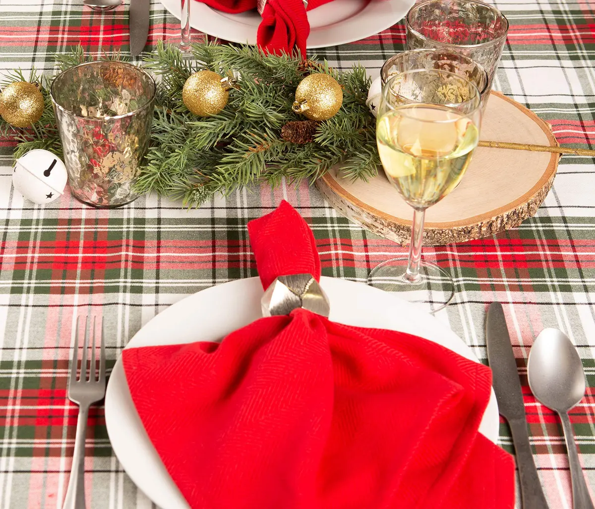 DII Tartan Plaid Collection Holiday Dining Table & Kitchen Decor, Rectangle Christmas Tablecloth, 60x104, Red, Green & White - view 4