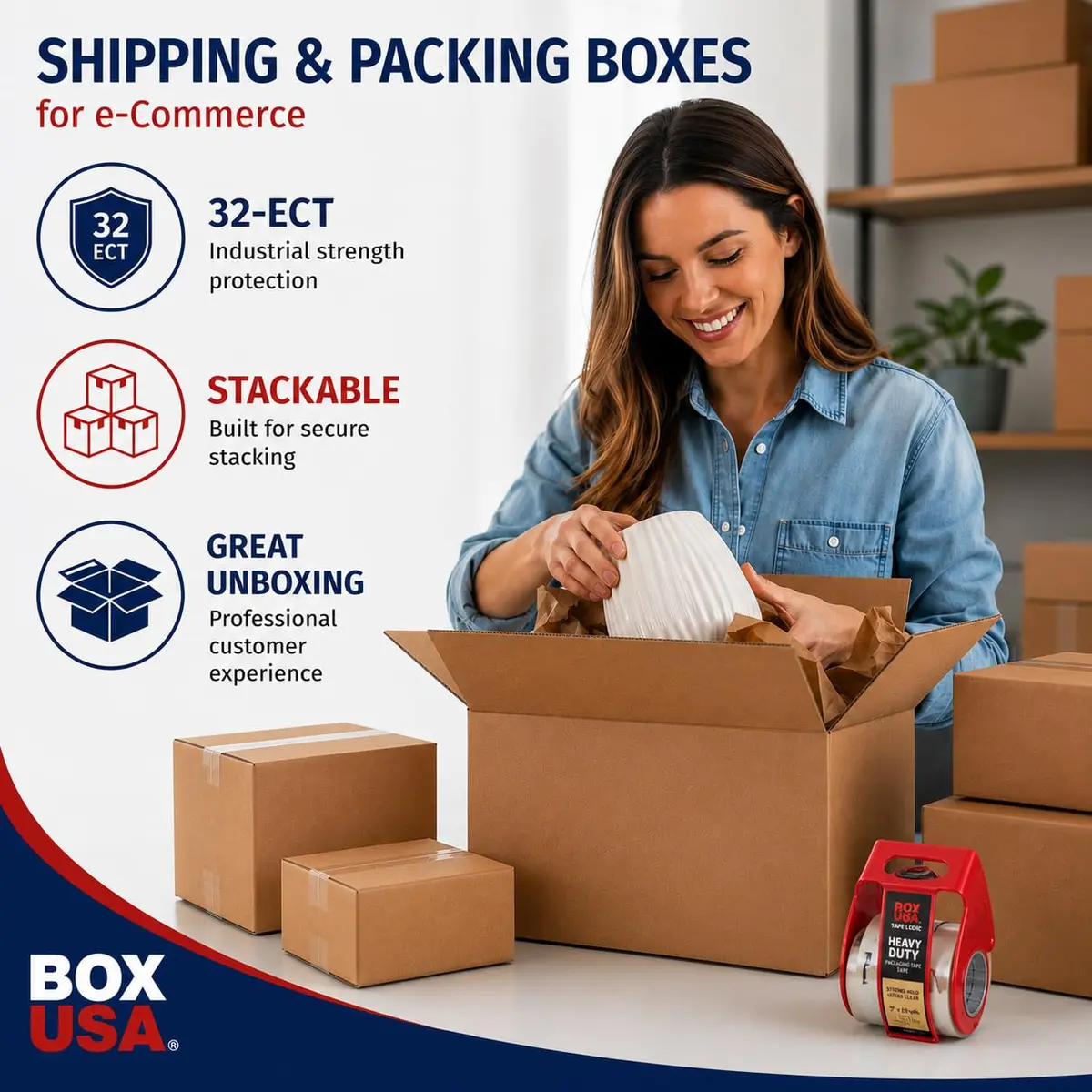 BOX USA 20x14x6" Corrugated Shipping Box | Supports 65 lbs, 25-Pack, Kraft Material, Lightweight, Recyclable - view 2