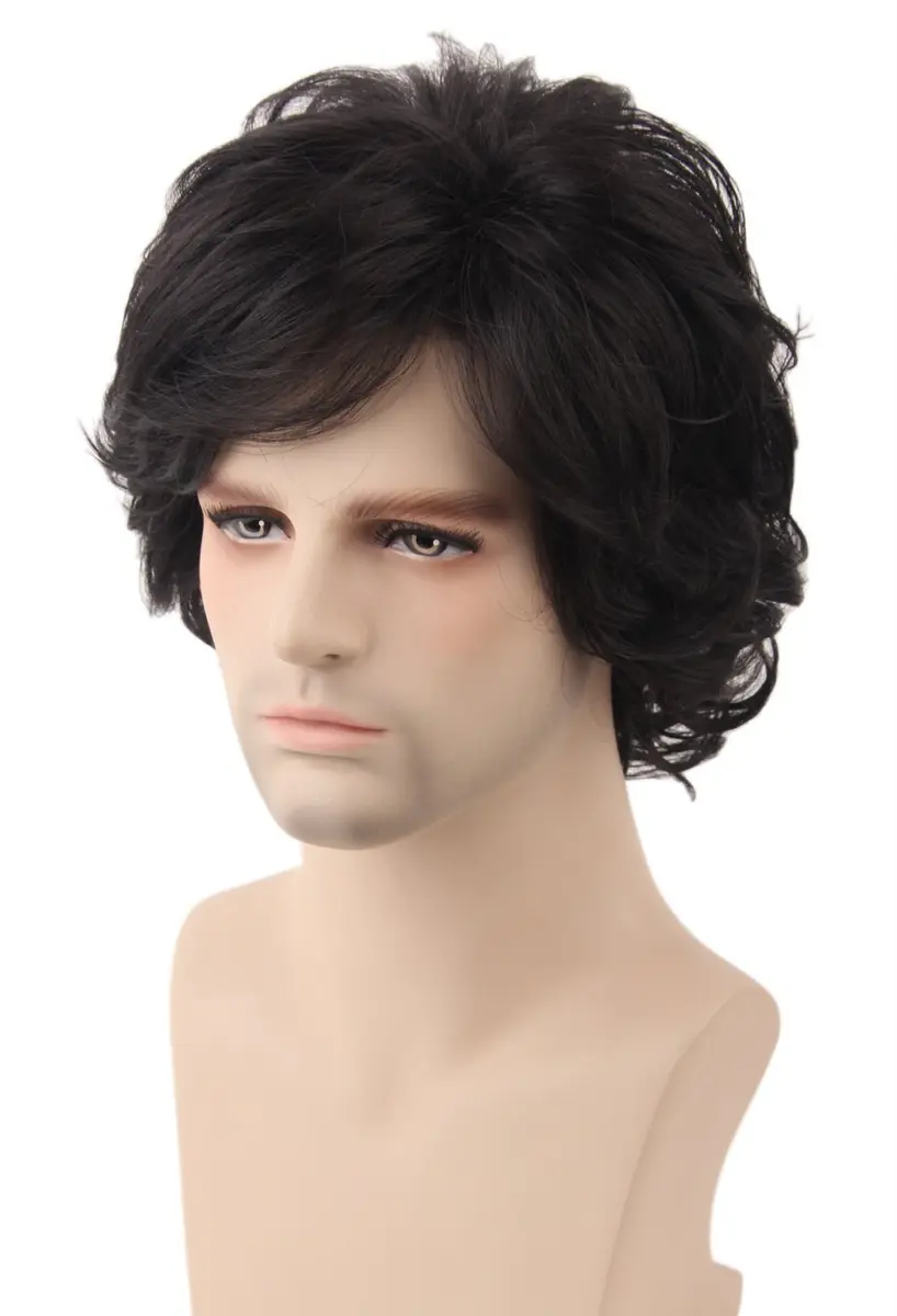 Topcosplay Men's Black Short Wavy Shaggy Cosplay Wig | 10 inch (25.4 cm) - main product image