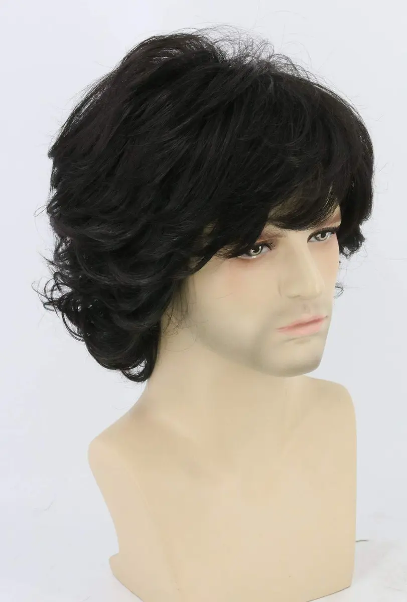 Topcosplay Men's Black Short Wavy Shaggy Cosplay Wig | 10 inch (25.4 cm) - view 6