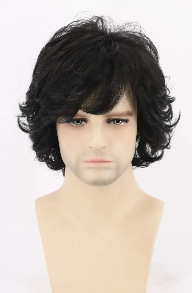 Topcosplay Men's Black Short Wavy Shaggy Cosplay Wig | 10 inch (25.4 cm) - view 3