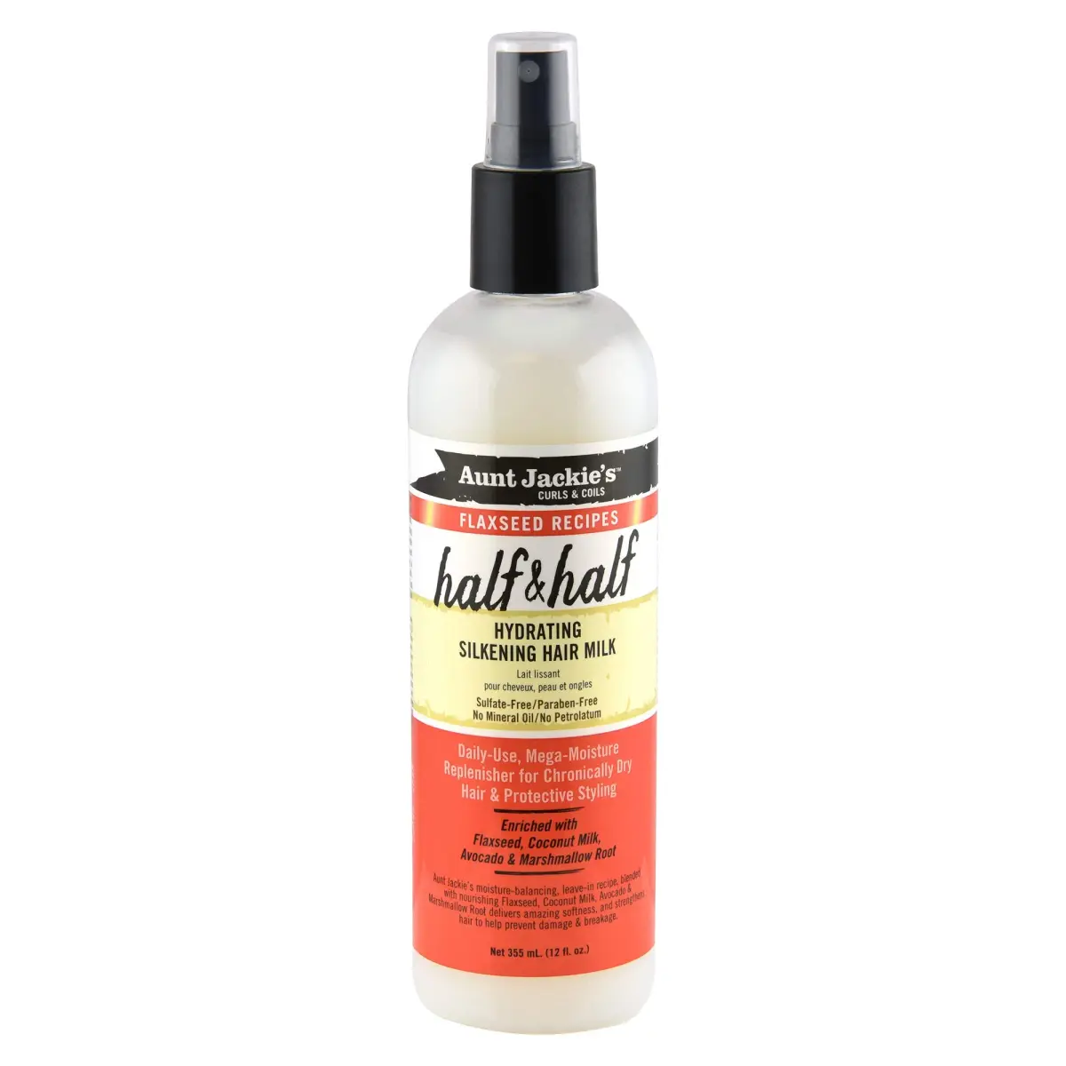 Aunt Jackie's Flaxseed Recipes Half & Half Hydrating Silkening Hair Milk 355ml (12 Fl Oz) | Daily Moisture for Dry Hair - main product image