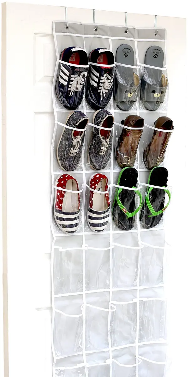 Simple Houseware 24 Pockets Clear Over the Door Shoe Organizer, Gray | 19" W x 64" H, 24 Clear Pockets, Holds 40 lbs - main product image