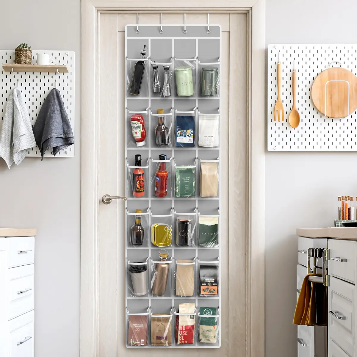 Simple Houseware 24 Pockets Clear Over the Door Shoe Organizer, Gray | 19" W x 64" H, 24 Clear Pockets, Holds 40 lbs - view 7