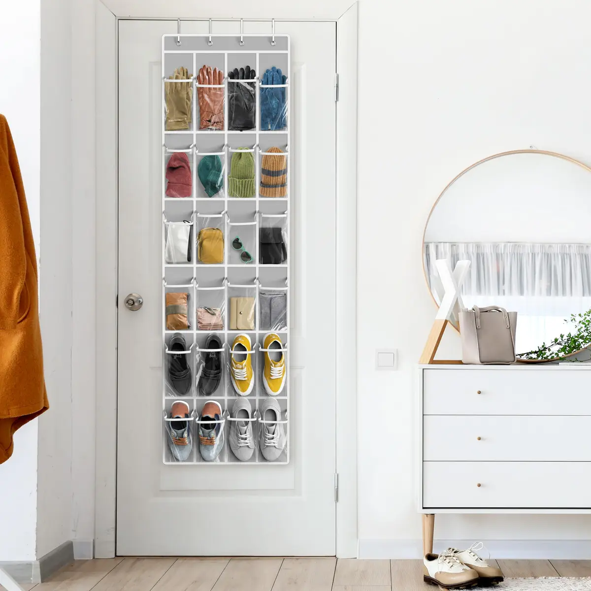 Simple Houseware 24 Pockets Clear Over the Door Shoe Organizer, Gray | 19" W x 64" H, 24 Clear Pockets, Holds 40 lbs - view 8