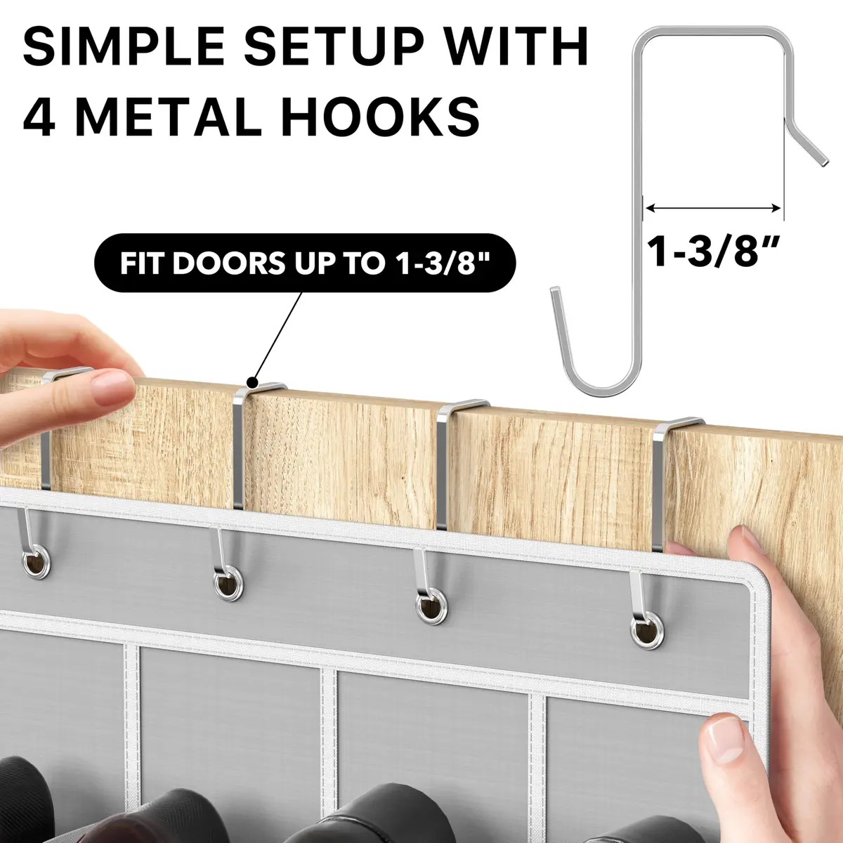 Simple Houseware 24 Pockets Clear Over the Door Shoe Organizer, Gray | 19" W x 64" H, 24 Clear Pockets, Holds 40 lbs - view 3