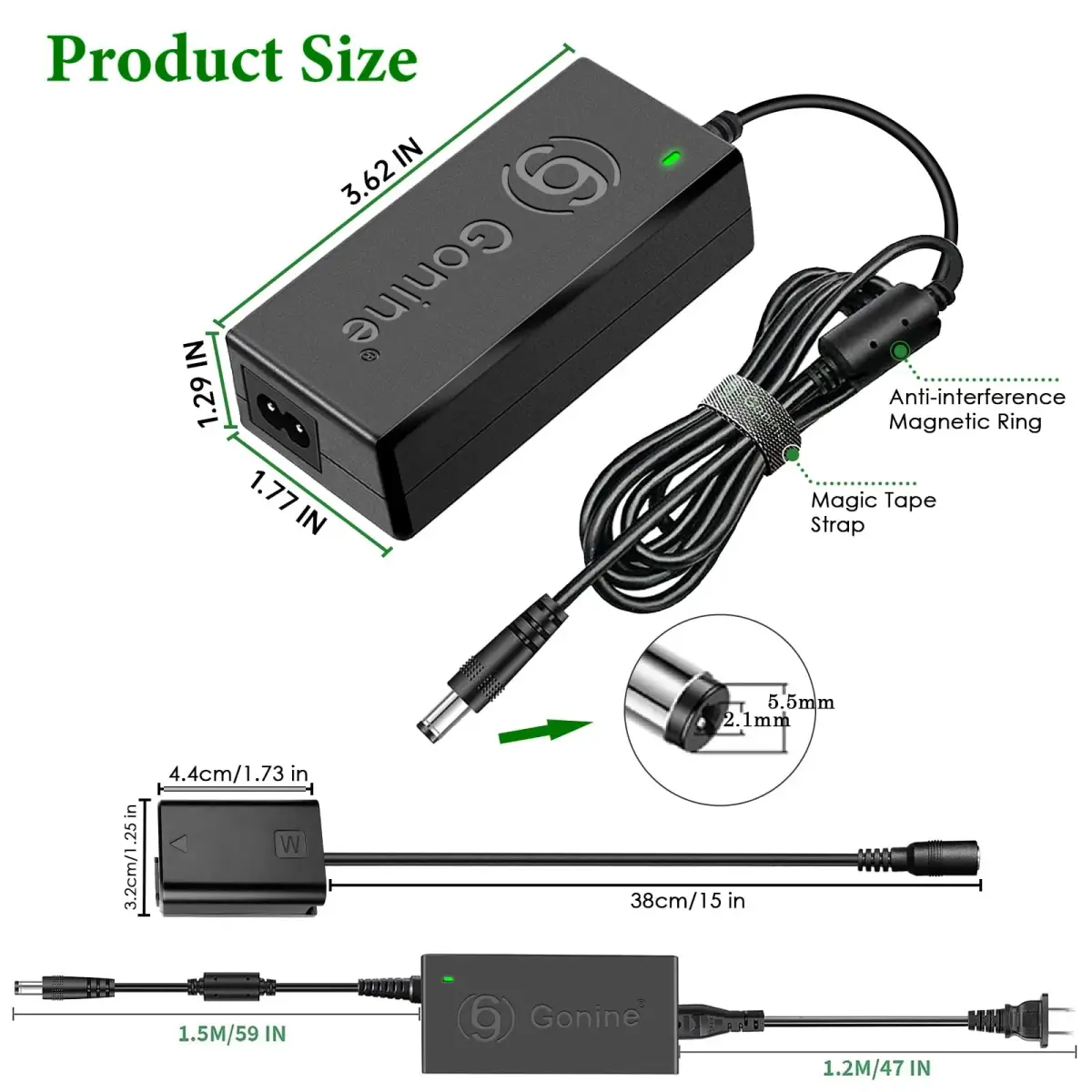 Gonin NP-FW50 Dummy Battery & AC-PW20 Adapter Kit for Sony ZV-E10 Cameras | Continuous Power Supply - view 9