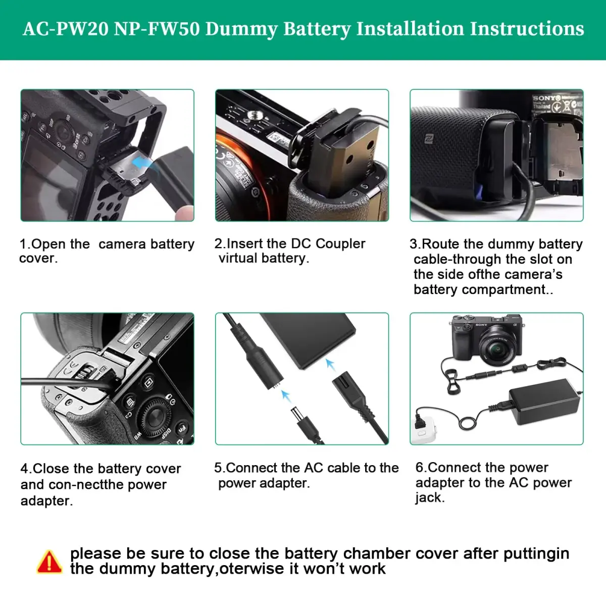 Gonin NP-FW50 Dummy Battery & AC-PW20 Adapter Kit for Sony ZV-E10 Cameras | Continuous Power Supply - view 4