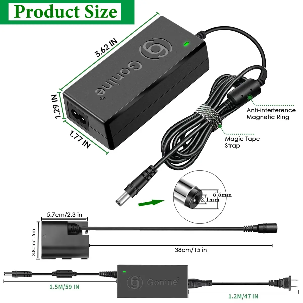 Gonine ACK-E6 AC Power Adapter with LP-E6 Dummy Battery for Canon Cameras | Continuous Power for Studio & Live Streaming - view 9