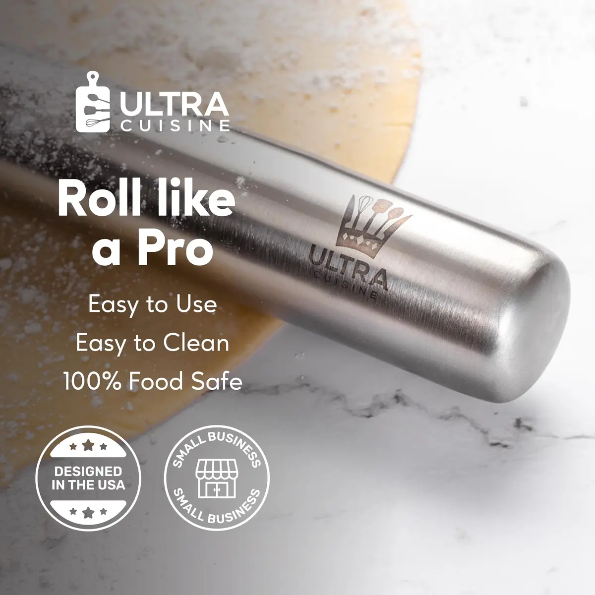 Ultra Cuisine French Rolling Pin for Baking –15.75-inch Large Roller Pin | Tapered Stainless Steel Control - view 5