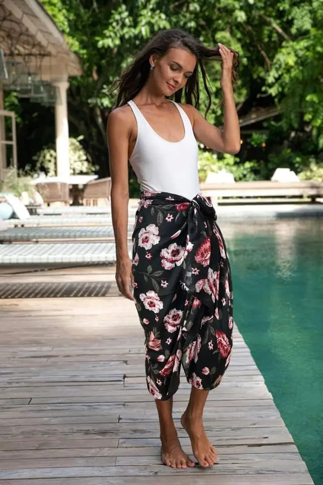 GERINLY Floral Rose Scarf Pink and Black | Lightweight Feminine Floral Shawl (180CMx90CM) - view 5