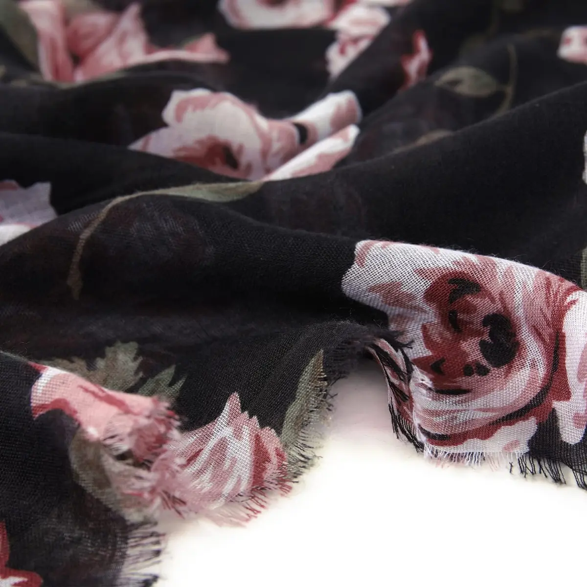 GERINLY Floral Rose Scarf Pink and Black | Lightweight Feminine Floral Shawl (180CMx90CM) - view 7