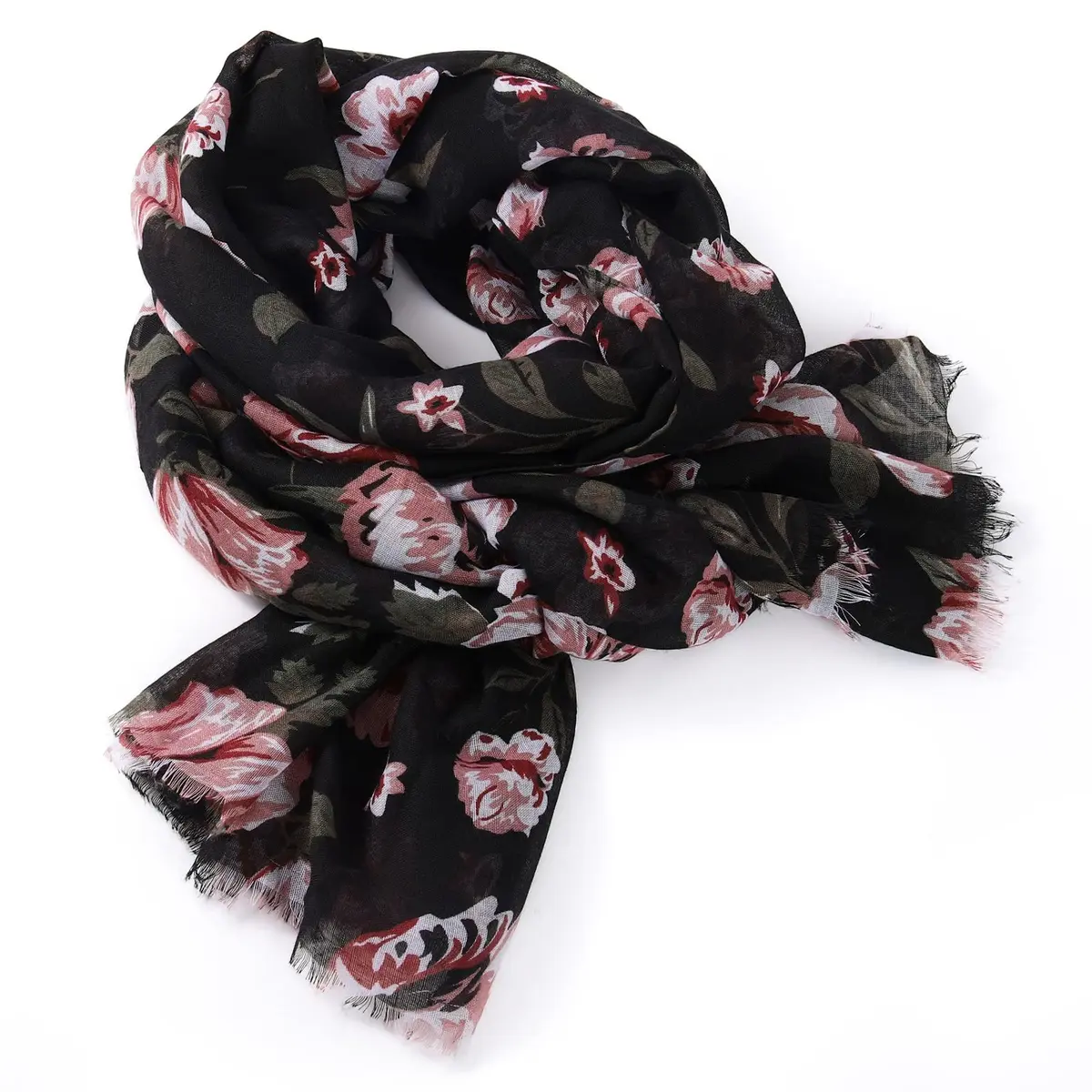 GERINLY Floral Rose Scarf Pink and Black | Lightweight Feminine Floral Shawl (180CMx90CM) - view 8