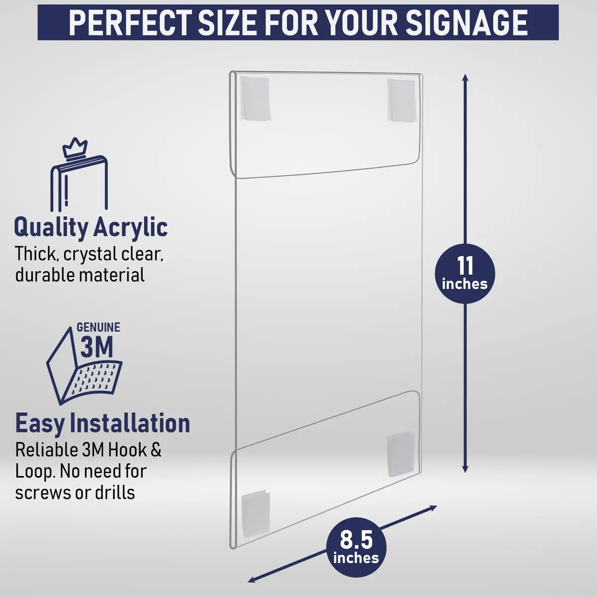 Dasher Products Acrylic Sign Holder with Hook & Loop, 8.5 x 11 inches | Wall Mount Frame for Home & Office - view 2