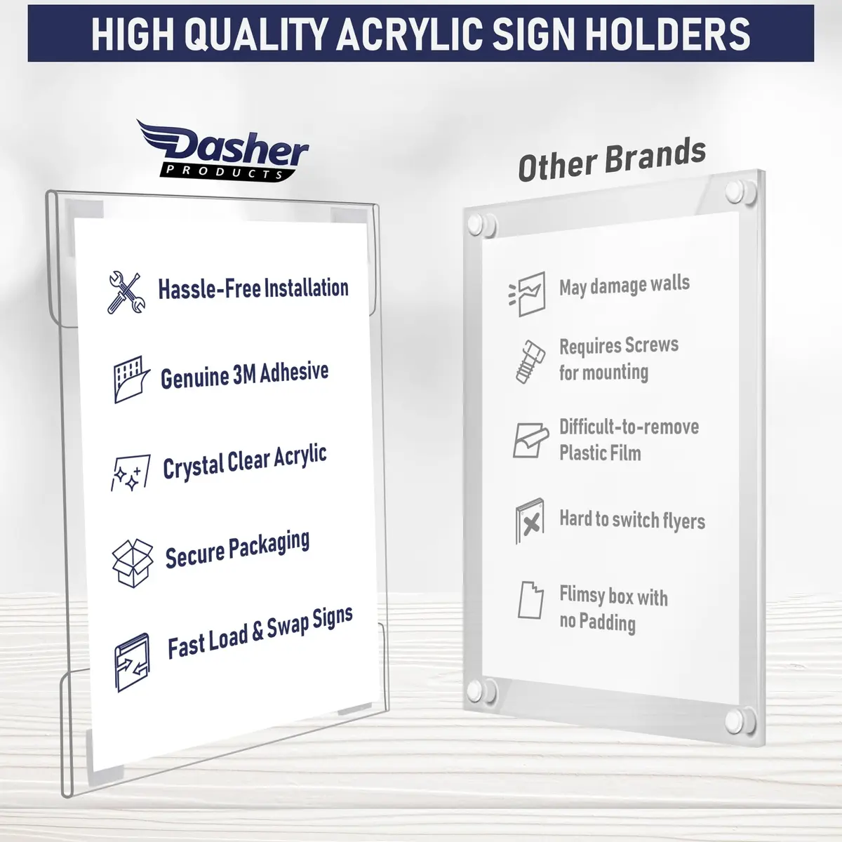 Dasher Products Acrylic Sign Holder with Hook & Loop, 8.5 x 11 inches | Wall Mount Frame for Home & Office - view 3