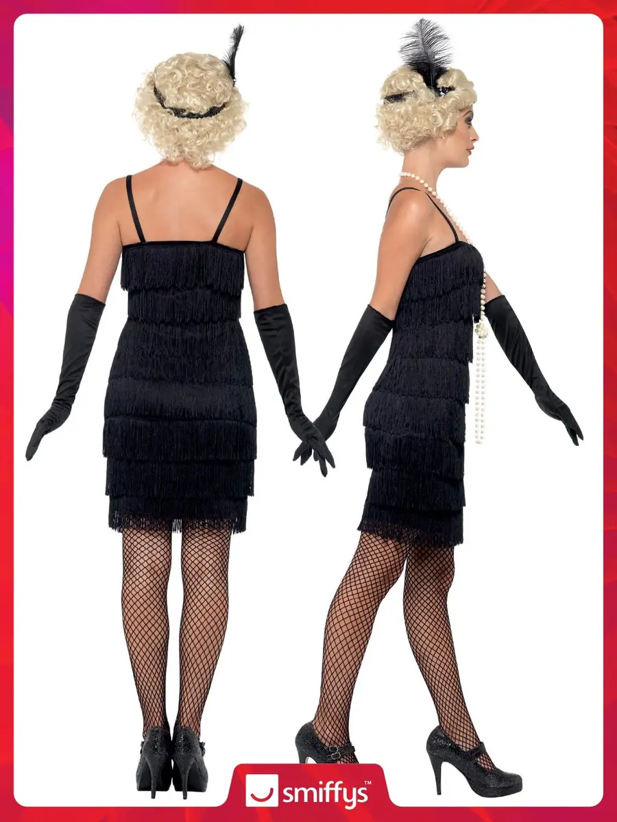 Smiffys Flapper Costume, Black with Short Dress, Headband & Gloves | 1920s Razzle Fancy Dress for Adults - view 4