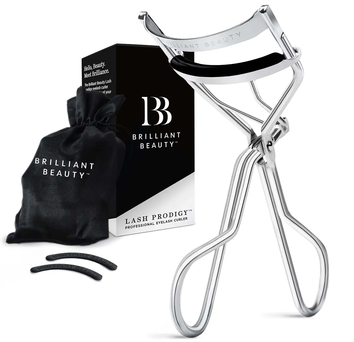 Brilliant Beauty Eyelash Curler with Satin Bag and Refill Pads | No Pinching, Dramatic Curl in Seconds - main product image