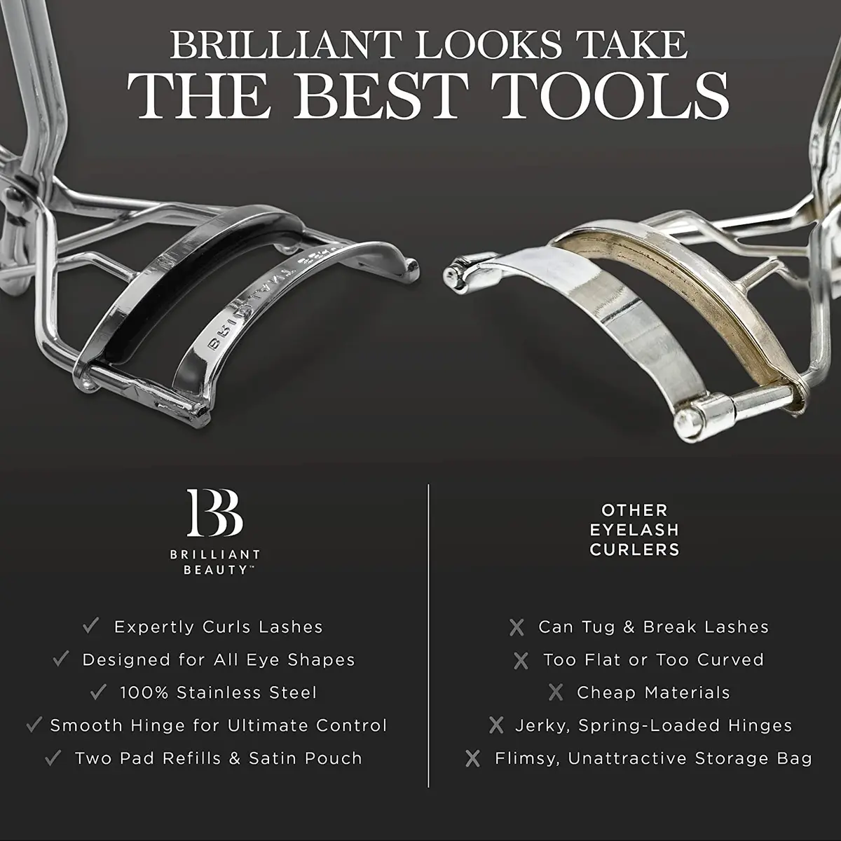 Brilliant Beauty Eyelash Curler with Satin Bag and Refill Pads | No Pinching, Dramatic Curl in Seconds - view 5