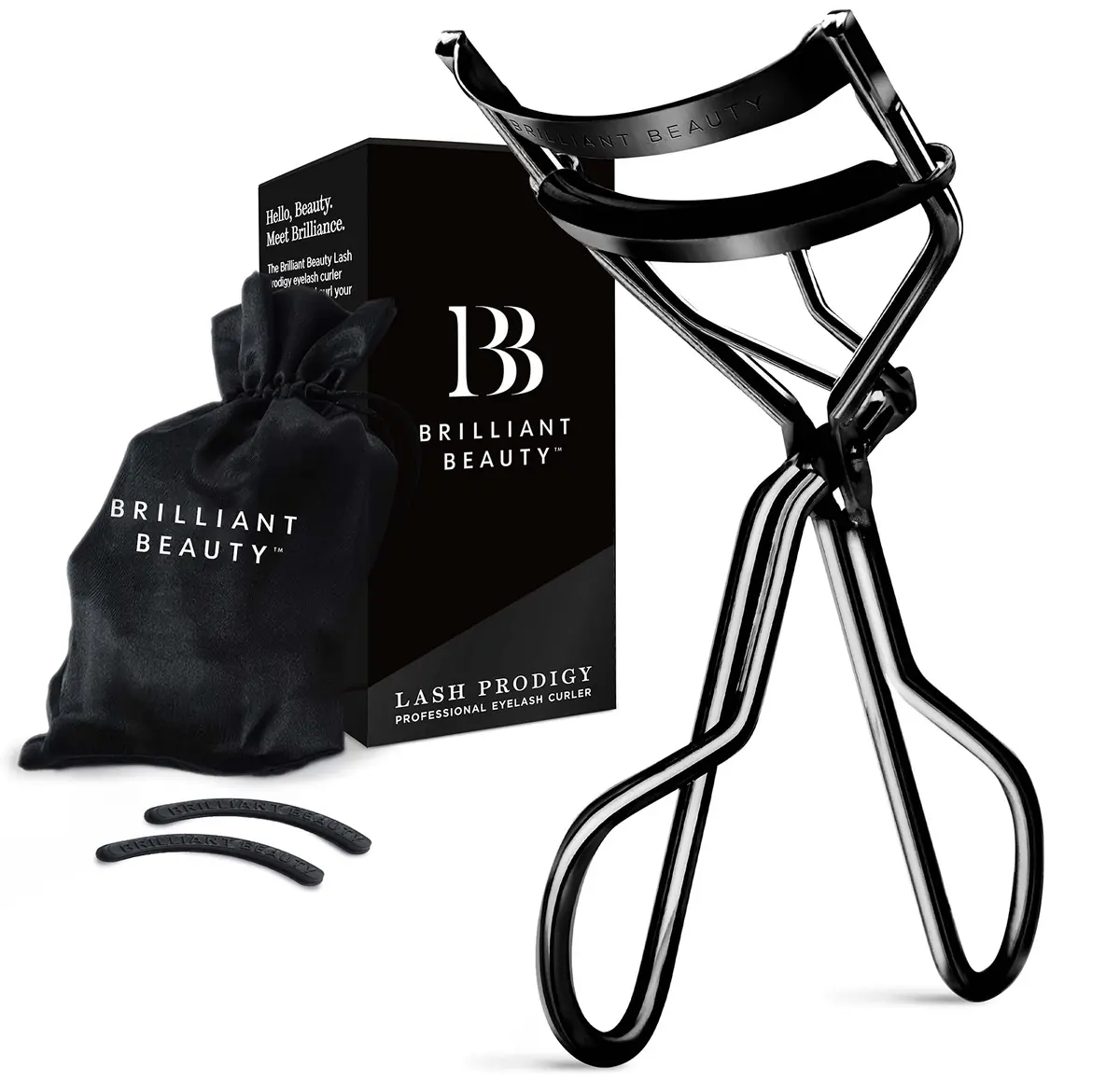 Brilliant Beauty Eyelash Curler - Stainless Steel, Satin Bag, 2 Refill Pads | Precise, Gentle, Reusable - main product image