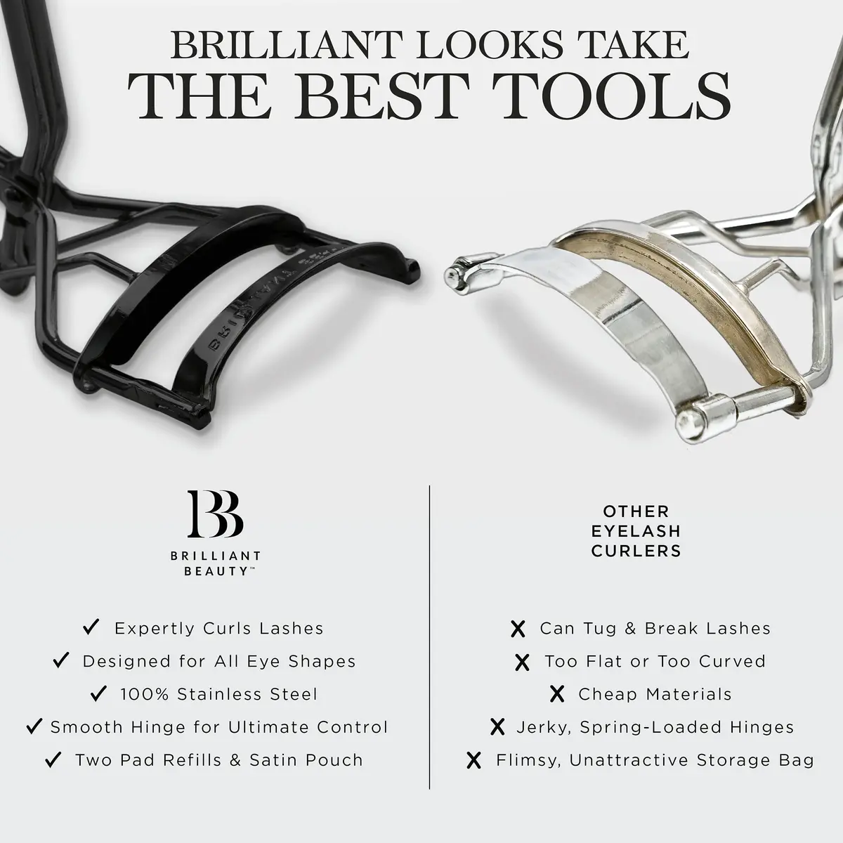 Brilliant Beauty Eyelash Curler - Stainless Steel, Satin Bag, 2 Refill Pads | Precise, Gentle, Reusable - view 5