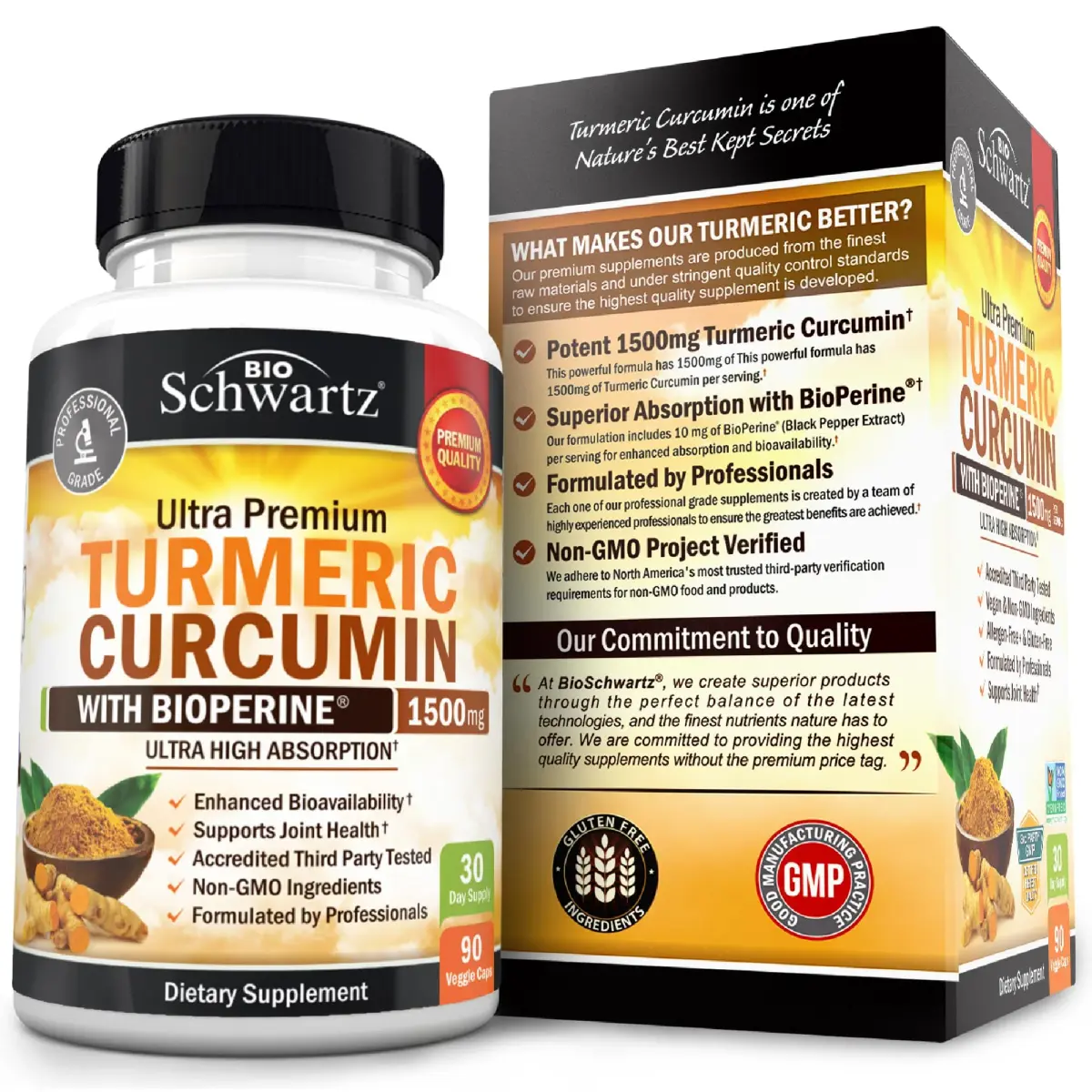 BioSchwartz Turmeric Curcumin with Black Pepper Extract 1500mg 90 Capsules | Supports Healthy Inflammatory Response - view 6