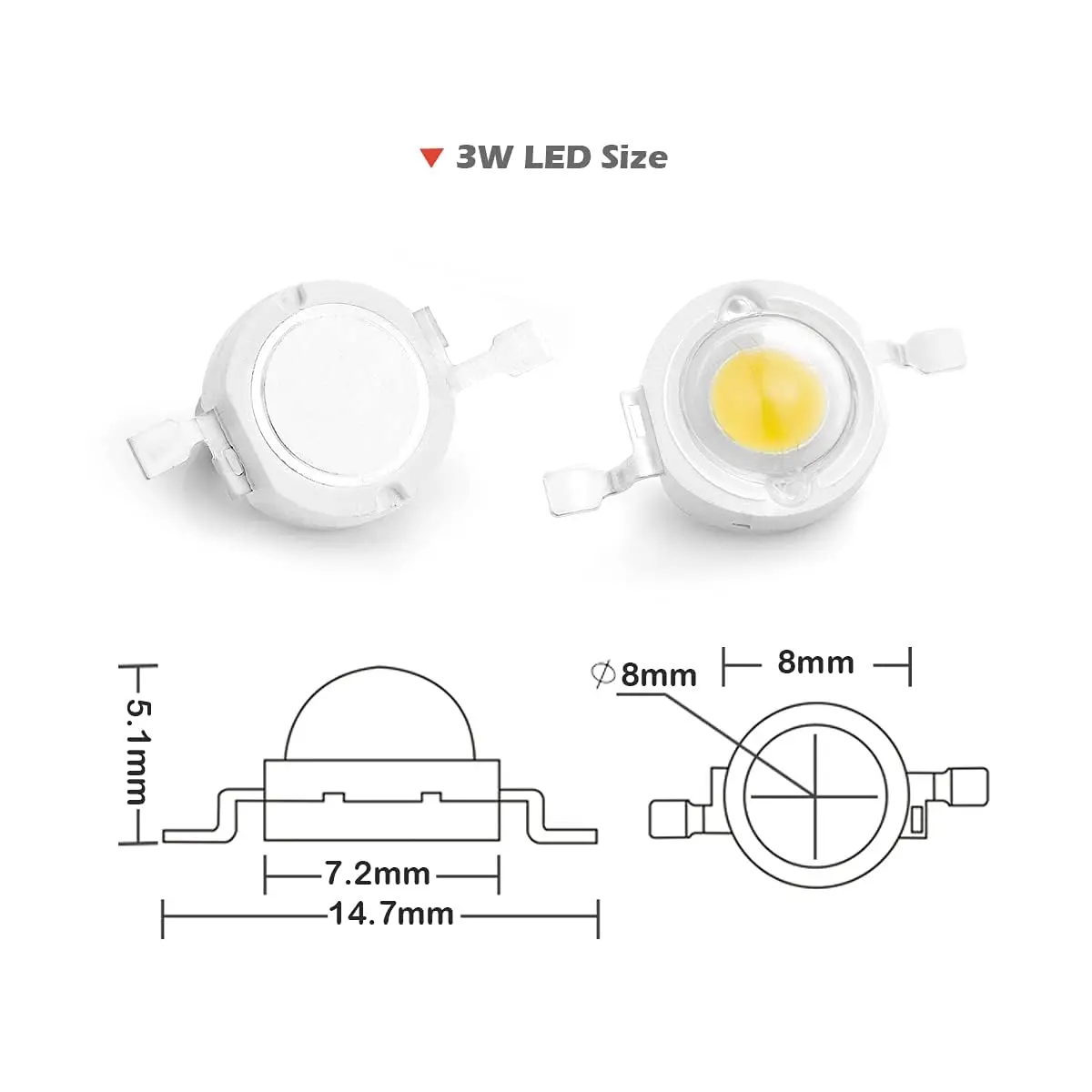 CHANZON 10 pcs High Power LED Chip 3W Warm White 3000K - 3500K | 260-280LM, 120-140° Angle, Copper Frame - view 4