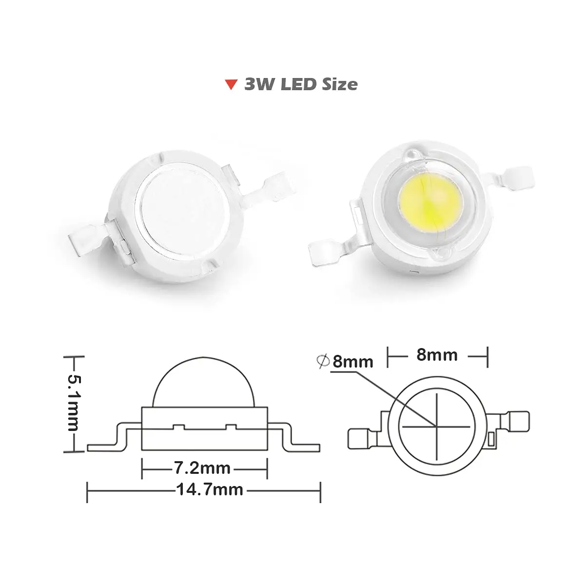 CHANZON 10 pcs High Power LED Chip 3W Cool White 10000K - 15000K | 260-280LM, 120-140° Angle, Copper Frame - view 5