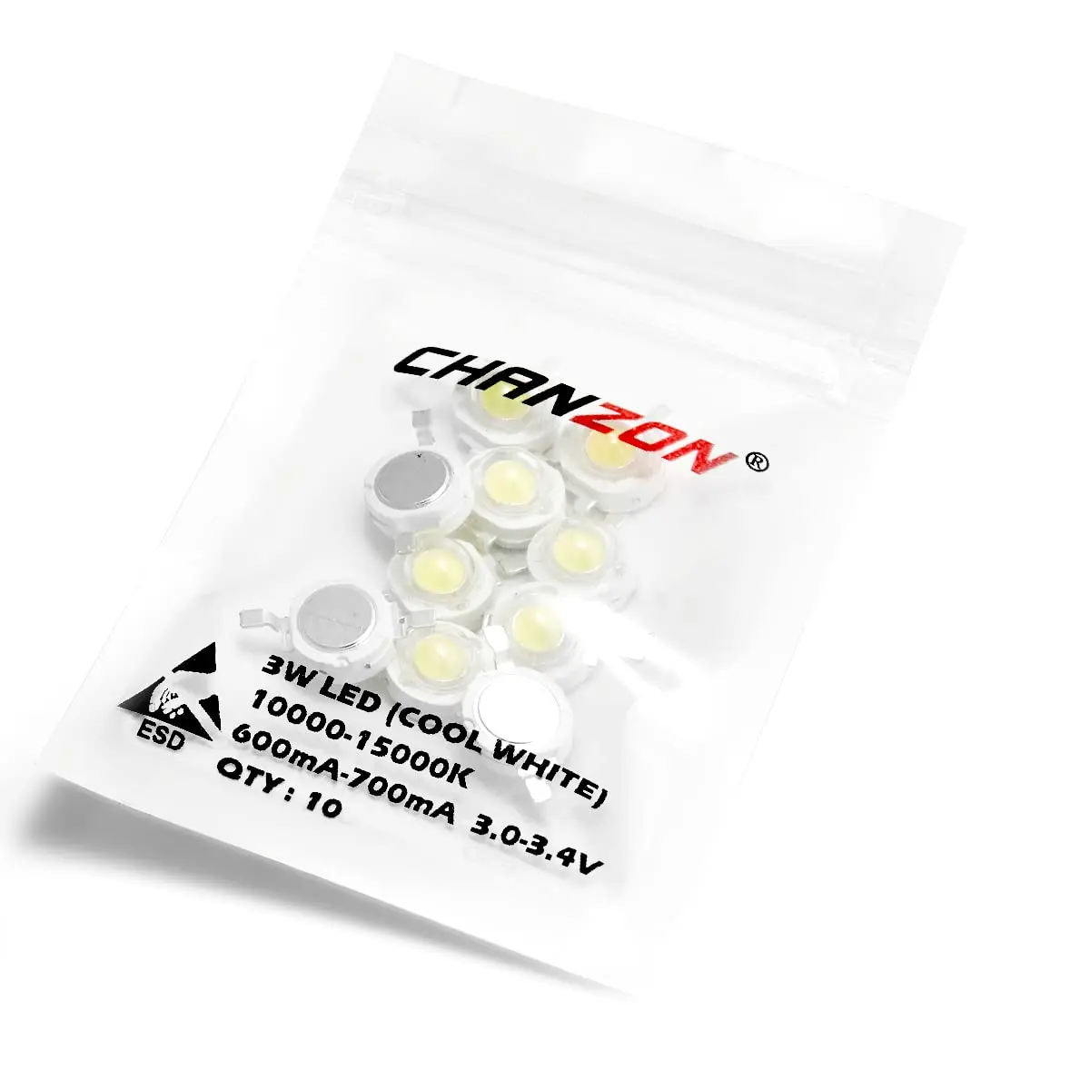 CHANZON 10 pcs High Power LED Chip 3W Cool White 10000K - 15000K | 260-280LM, 120-140° Angle, Copper Frame - view 8
