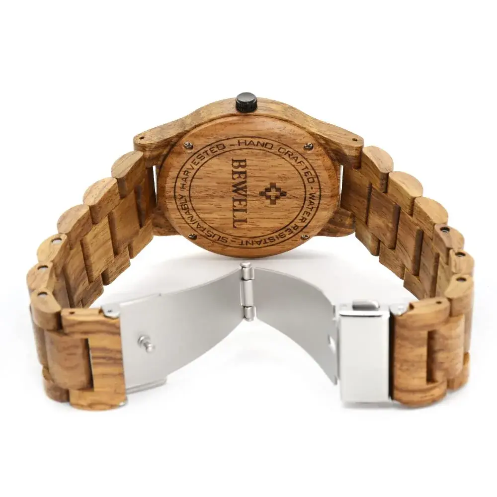 BEWELL ZS-W086B Men's Wooden Watch | 4.2cm Analog Quartz with Date Display - view 6