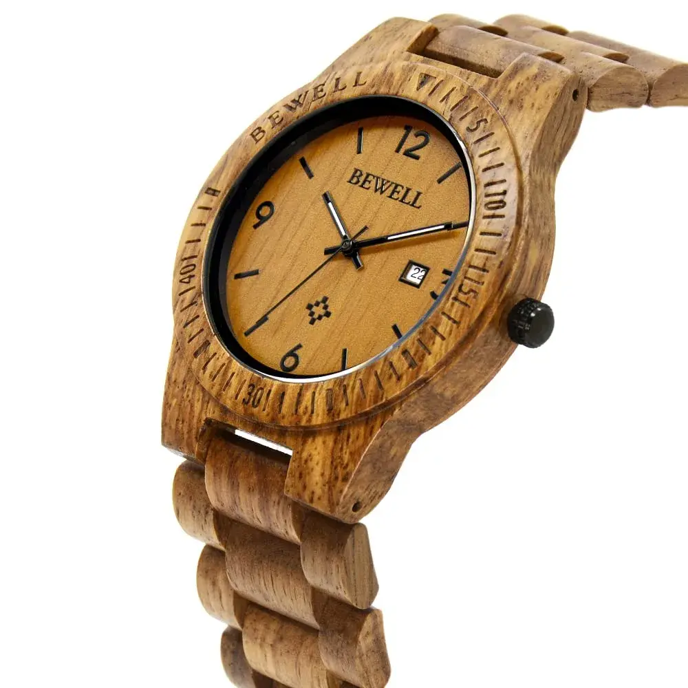 BEWELL ZS-W086B Men's Wooden Watch | 4.2cm Analog Quartz with Date Display - view 3
