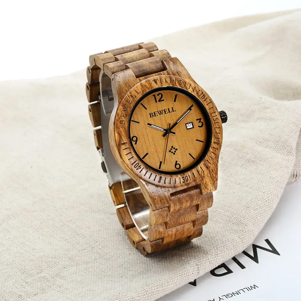 BEWELL ZS-W086B Men's Wooden Watch | 4.2cm Analog Quartz with Date Display - view 4