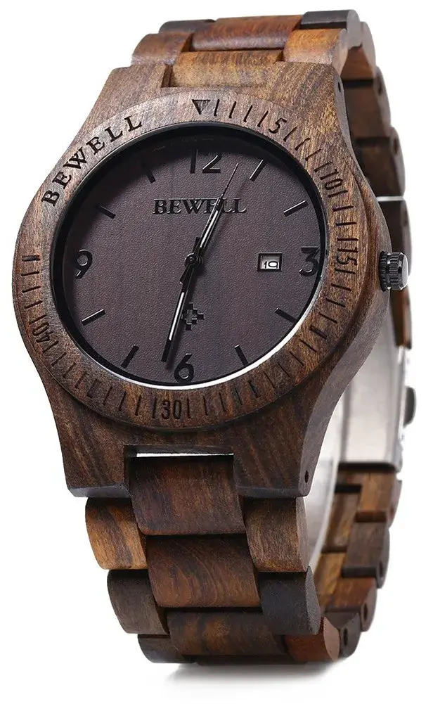 BEWELL ZS-W086B Men's Wooden Watch 4.2cm (1.65 inches) | Lightweight Analog Quartz Movement with Date - main product image