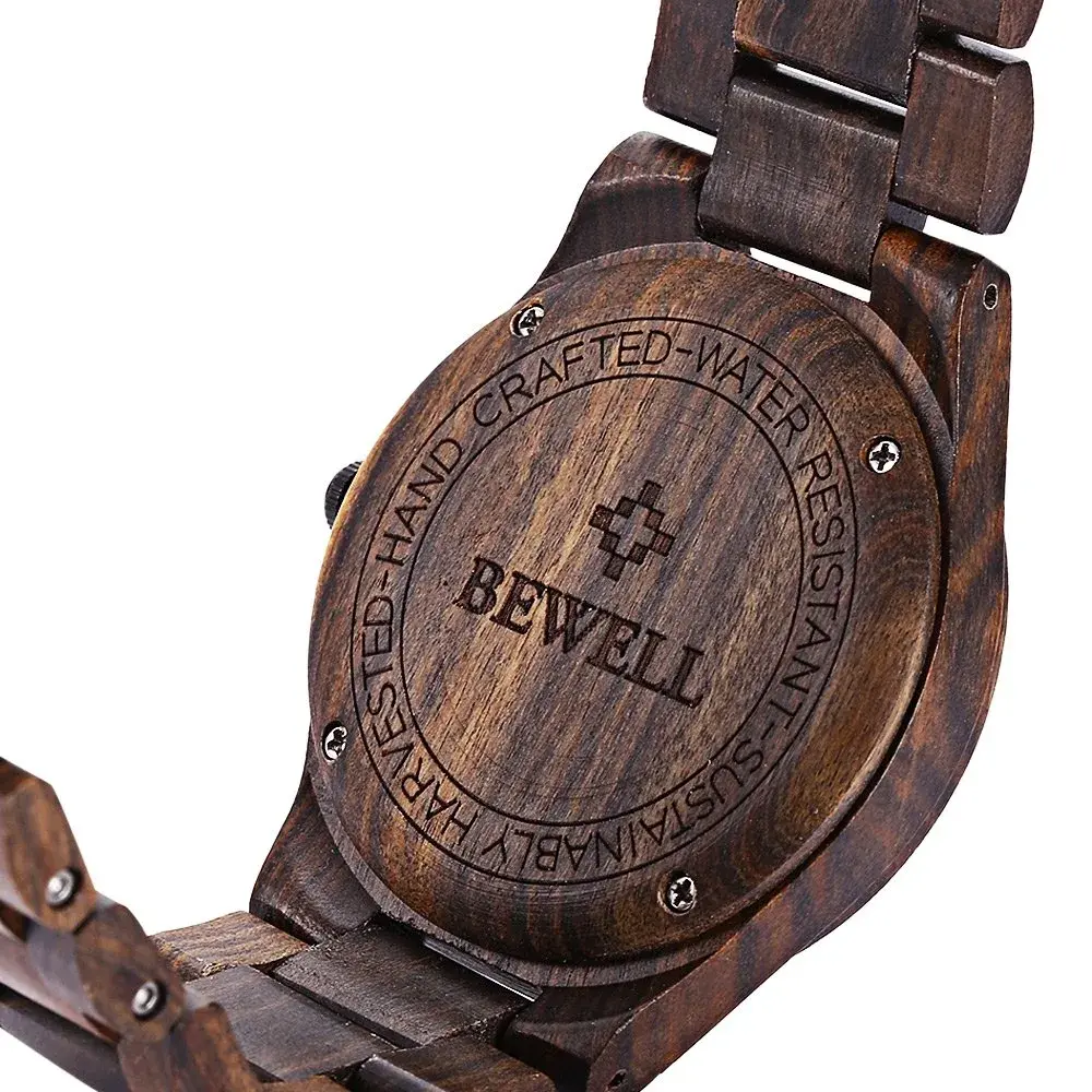 BEWELL ZS-W086B Men's Wooden Watch 4.2cm (1.65 inches) | Lightweight Analog Quartz Movement with Date - view 5