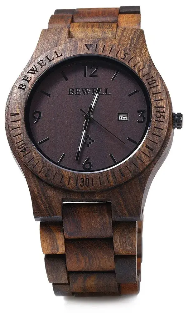 BEWELL ZS-W086B Men's Wooden Watch 4.2cm (1.65 inches) | Lightweight Analog Quartz Movement with Date - view 3