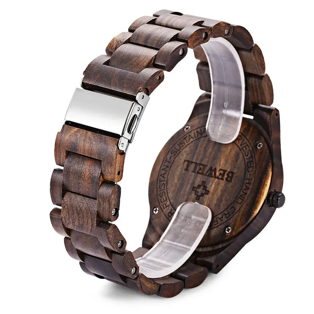 BEWELL ZS-W086B Men's Wooden Watch 4.2cm (1.65 inches) | Lightweight Analog Quartz Movement with Date - view 4