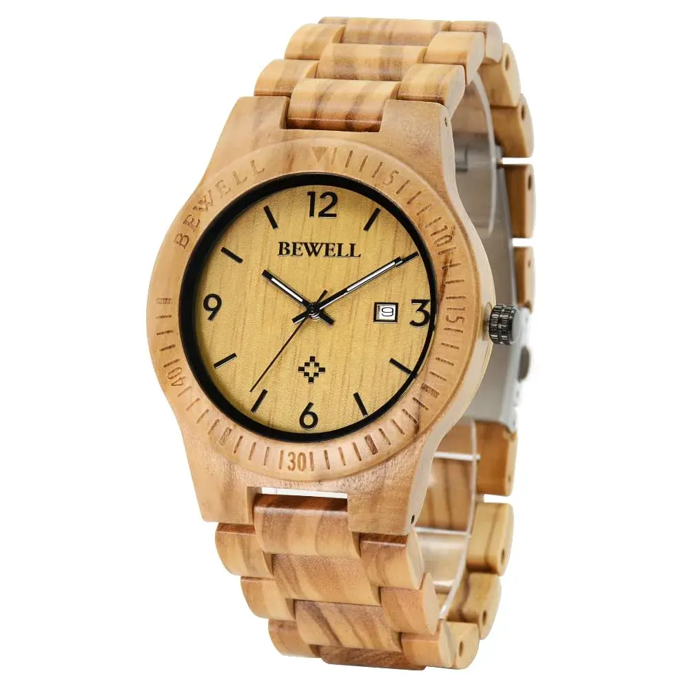 BEWELL ZS-W086B Wooden Watch Men's Quartz Analog Date Display 4.2cm (1.65 inches) | Natural Wood Style - main product image