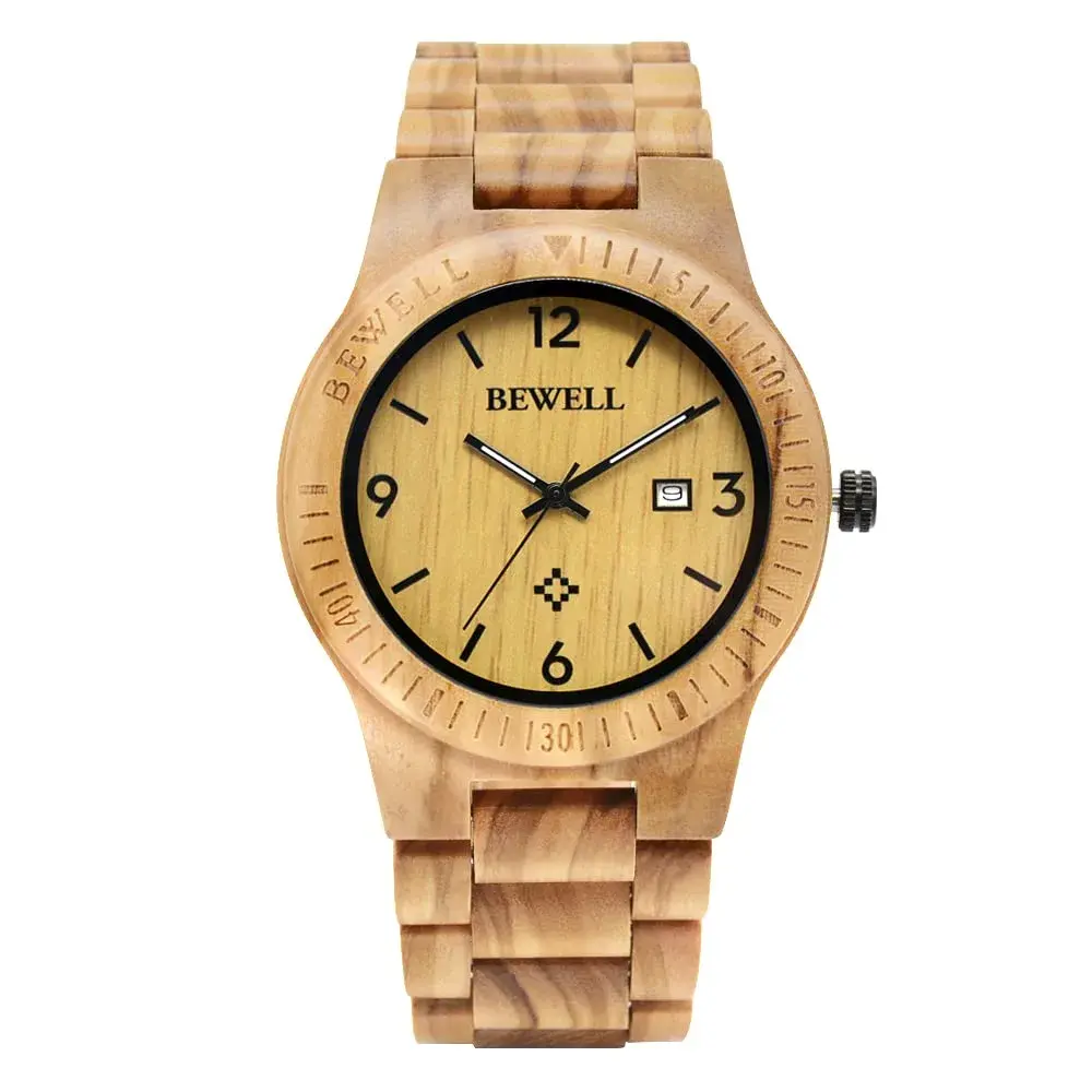 BEWELL ZS-W086B Wooden Watch Men's Quartz Analog Date Display 4.2cm (1.65 inches) | Natural Wood Style - view 2