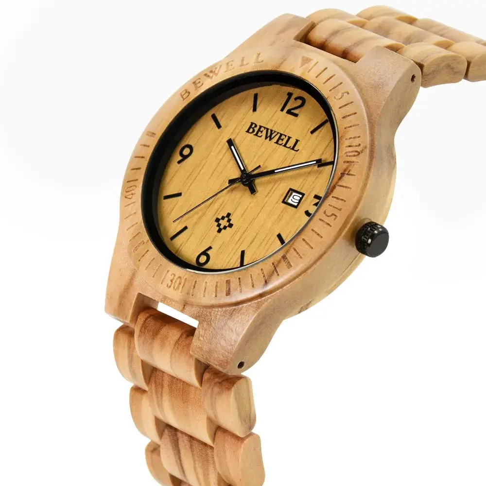 BEWELL ZS-W086B Wooden Watch Men's Quartz Analog Date Display 4.2cm (1.65 inches) | Natural Wood Style - view 3