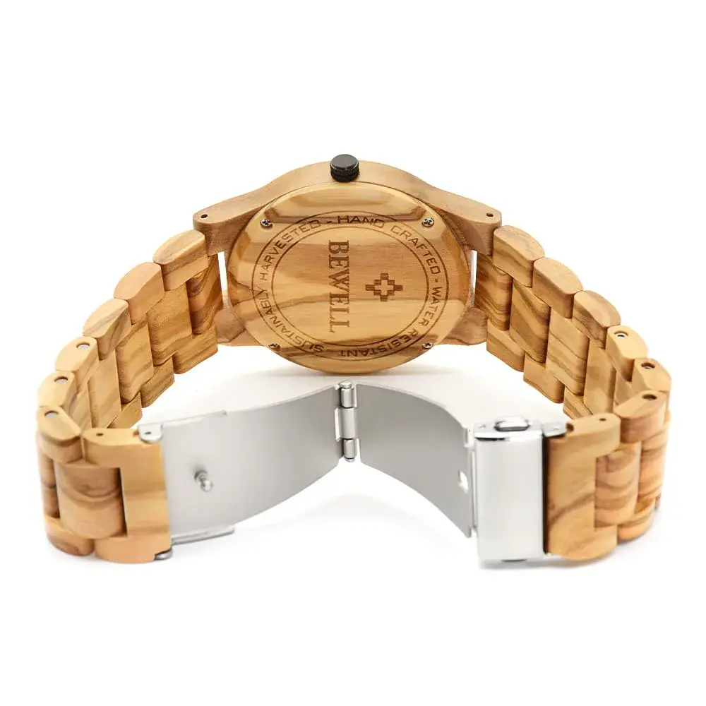 BEWELL ZS-W086B Wooden Watch Men's Quartz Analog Date Display 4.2cm (1.65 inches) | Natural Wood Style - view 4
