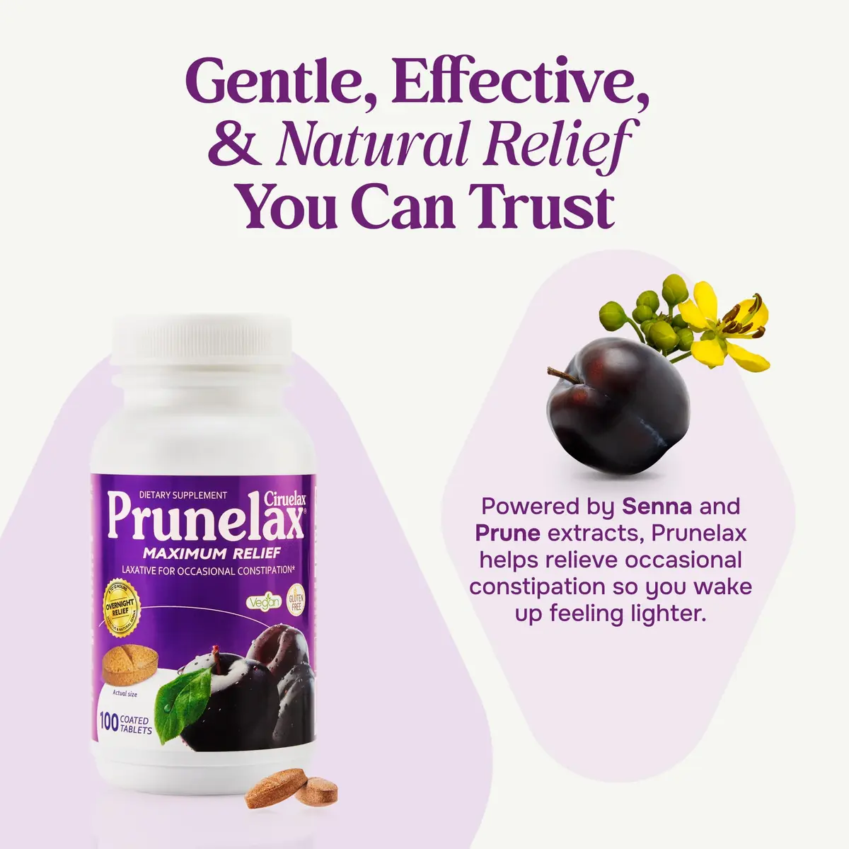Prunelax Ciruelax Maximum Relief Laxative Tablets with Natural Senna for Occasional Constipation, Senna Extract, Vegan & Gluten-Free, Gentle Overnight Relief - 100ct - view 2
