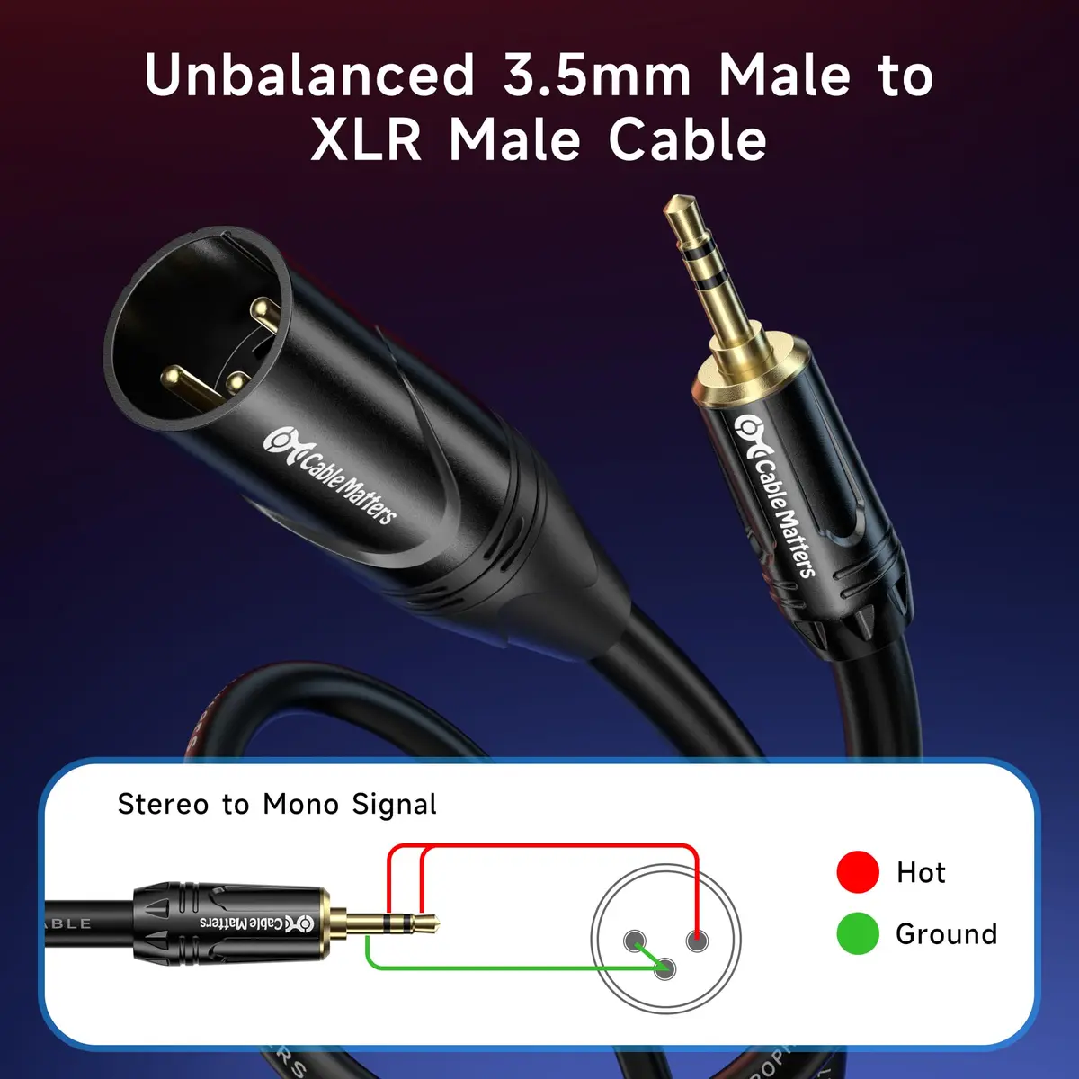Cable Matters 3.5mm to XLR Cable, Male to Male, 3.05m (10ft) | Connects Stereo to Mono for Pro Audio - view 2